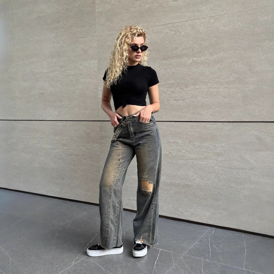 Severine | Women's Belted Fashionable Jeans in Bronz