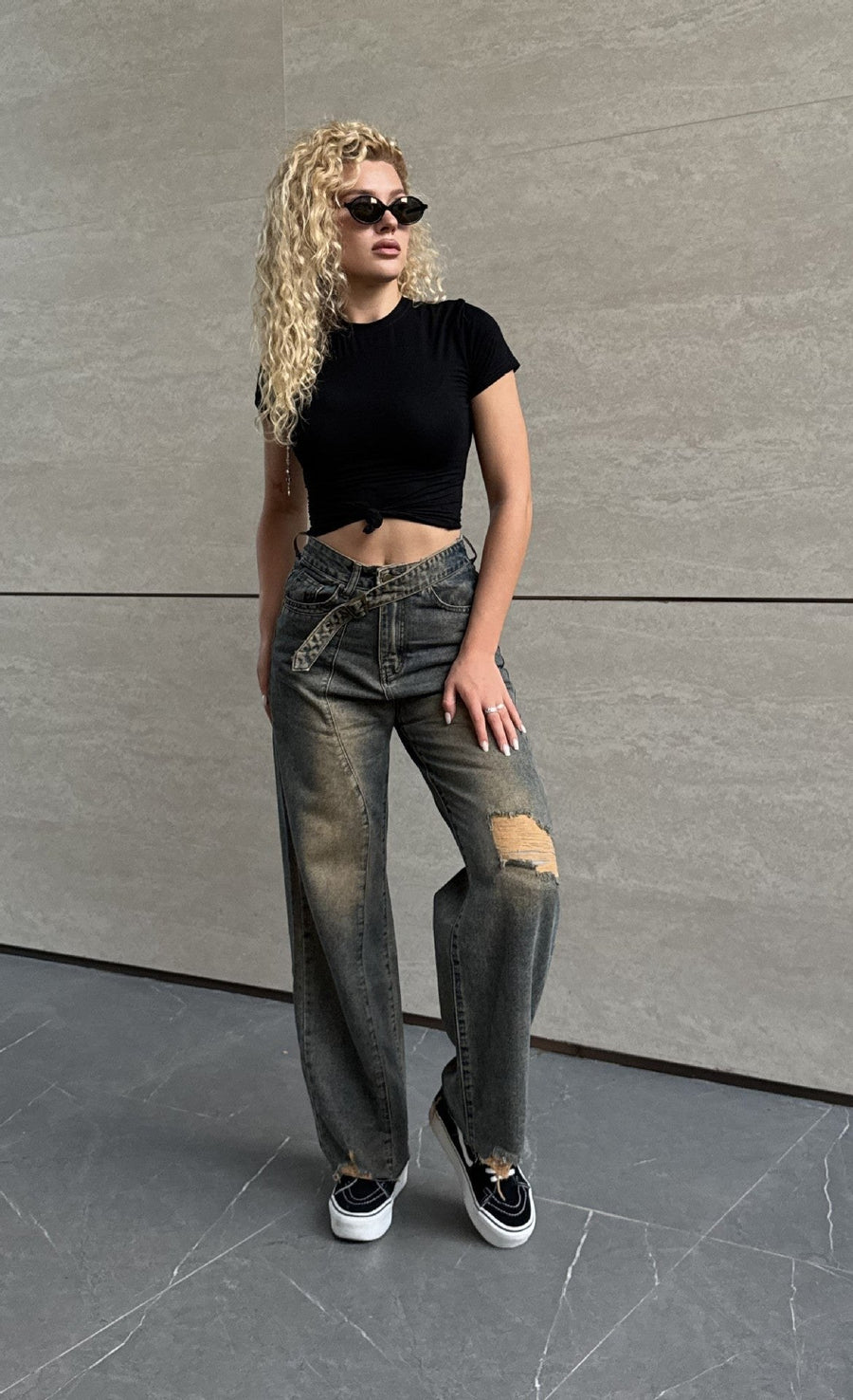 Severine | Women's Belted Fashionable Jeans in Bronz