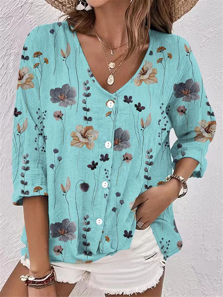Sibyl | Women's Button Detail Floral Modern Blouse
