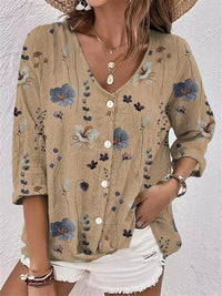 Sibyl | Women's Button Detail Floral Modern Blouse