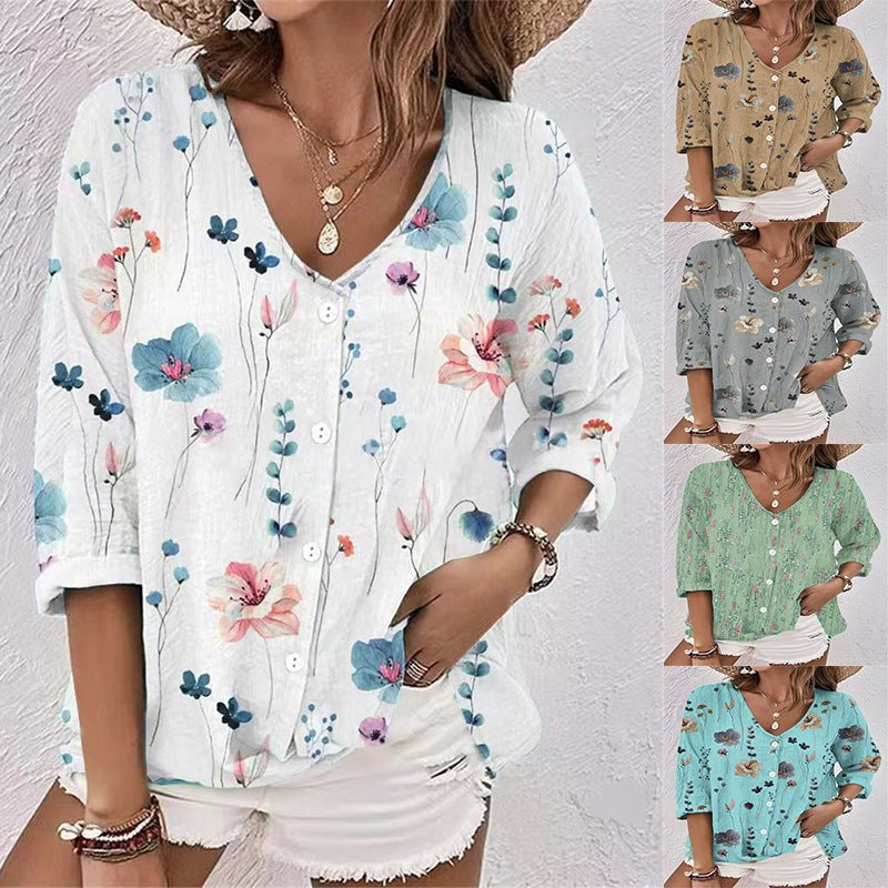 Sibyl | Women's Button Detail Floral Modern Blouse