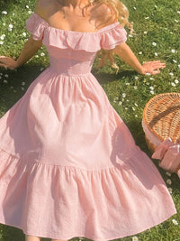 Sibyl | Women's Off-Shoulder Ruffled Cocktail Maxi Dress in Pink