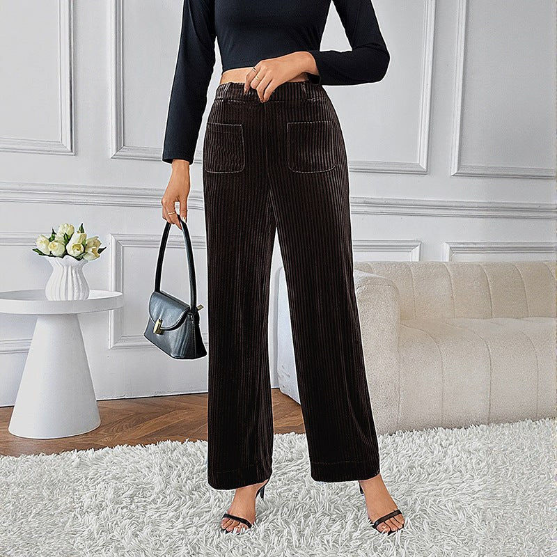 Sidonia | Women's High Waist Knit Elegant Pants – Dress Pants in Brown