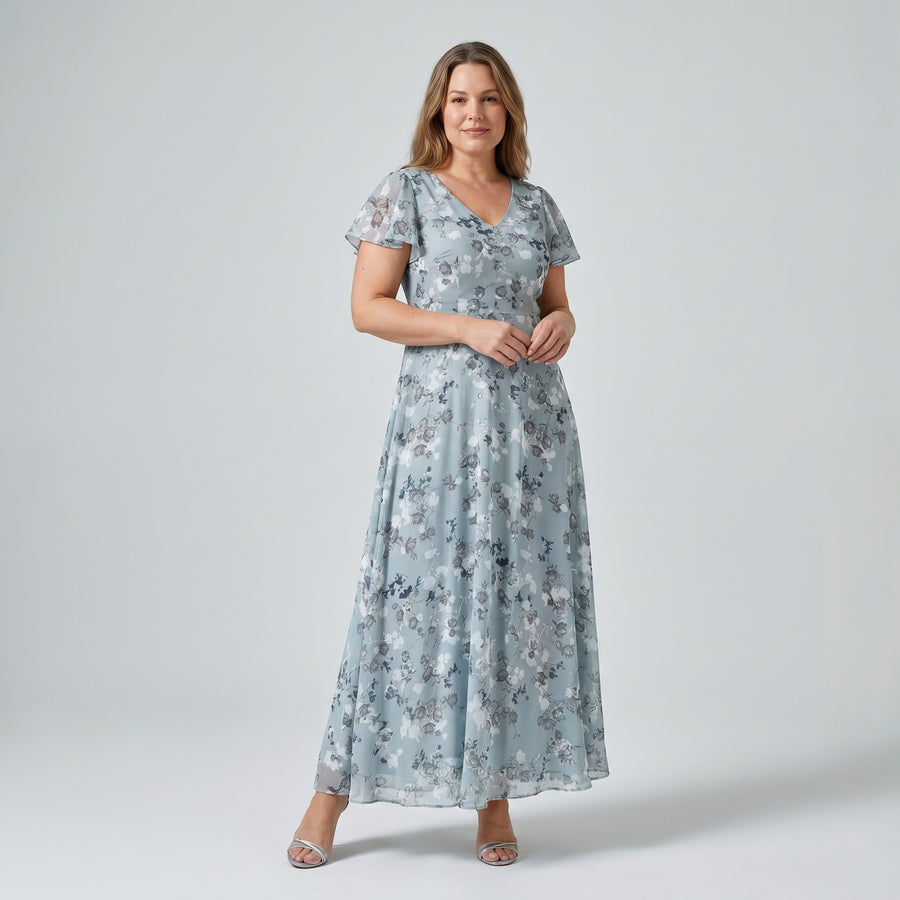 Sienna | Women's V-Neck Flutter Sleeve Cocktail Maxi Dress