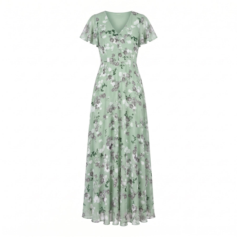 Sienna | Women's V-Neck Flutter Sleeve Cocktail Maxi Dress