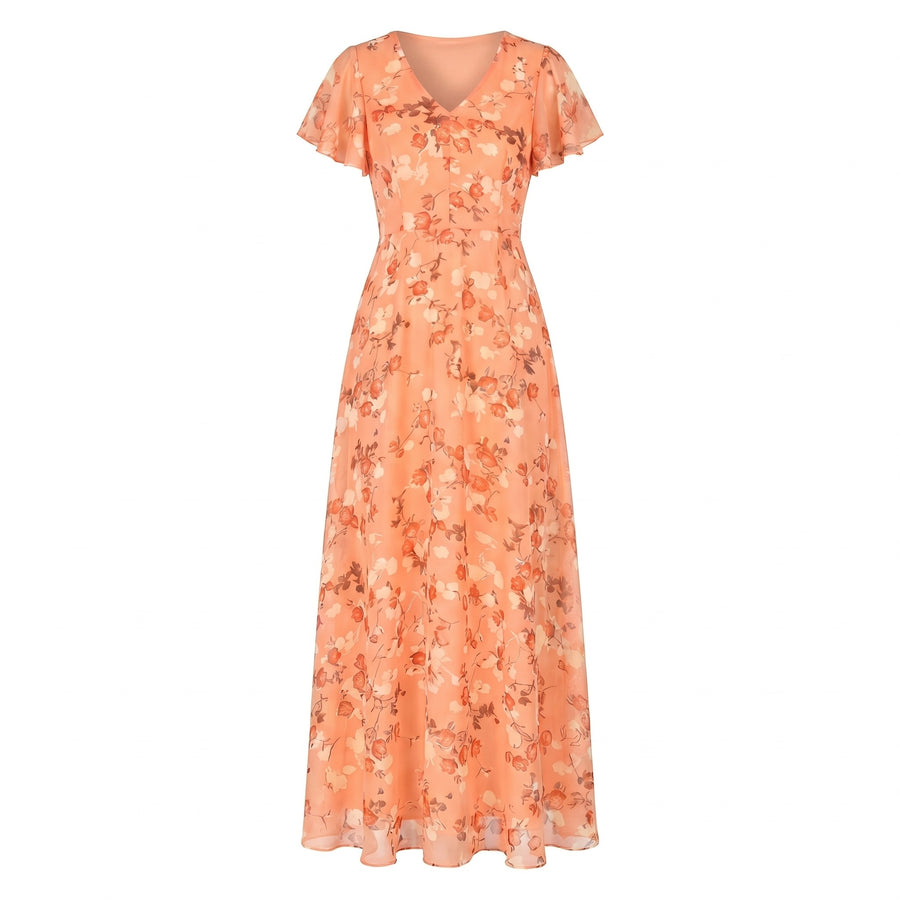 Sienna | Women's V-Neck Flutter Sleeve Cocktail Maxi Dress