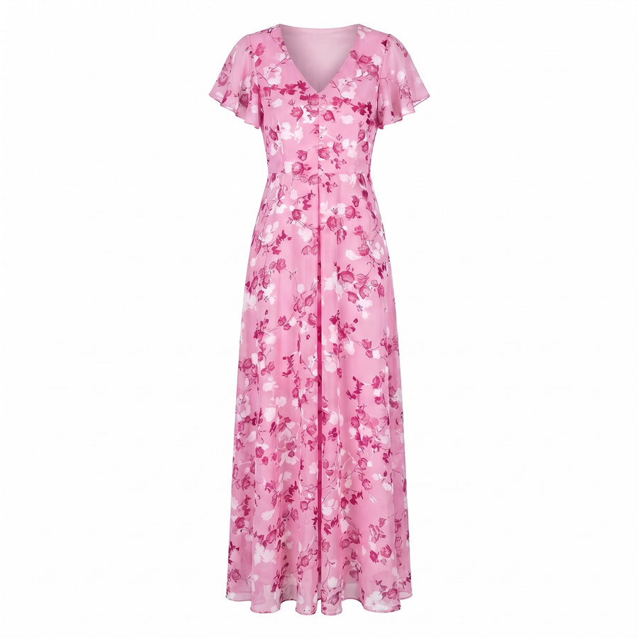 Sienna | Women's V-Neck Flutter Sleeve Cocktail Maxi Dress