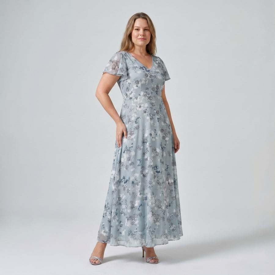Sienna | Women's V-Neck Flutter Sleeve Cocktail Maxi Dress