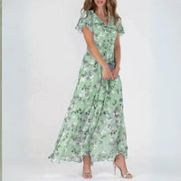 Sienna | Women's V-Neck Flutter Sleeve Cocktail Maxi Dress in Green