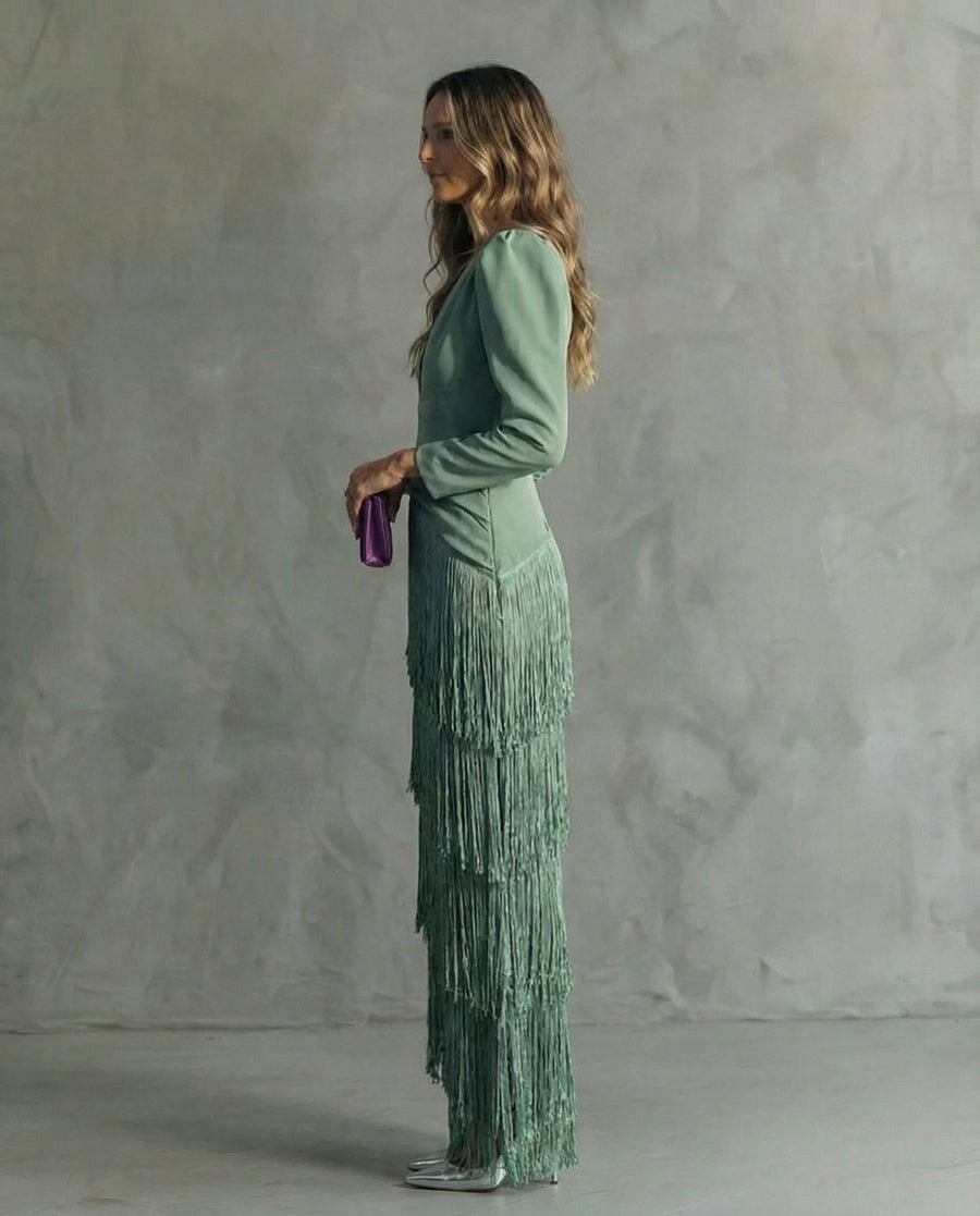 Sigrid | Women's V-Neck Fringe Cocktail Maxi Dress