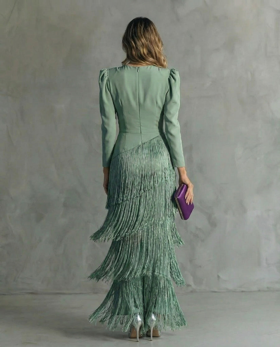 Sigrid | Women's V-Neck Fringe Cocktail Maxi Dress
