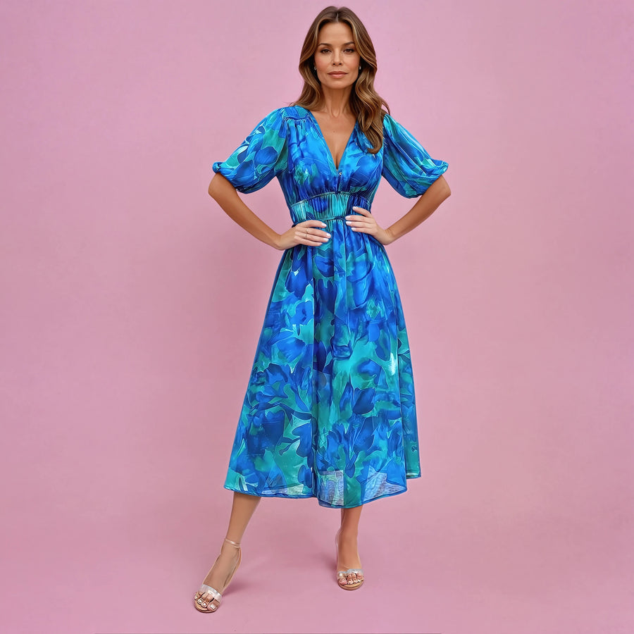 Sigrun | Women's V-Neck Casual Midi Sundress