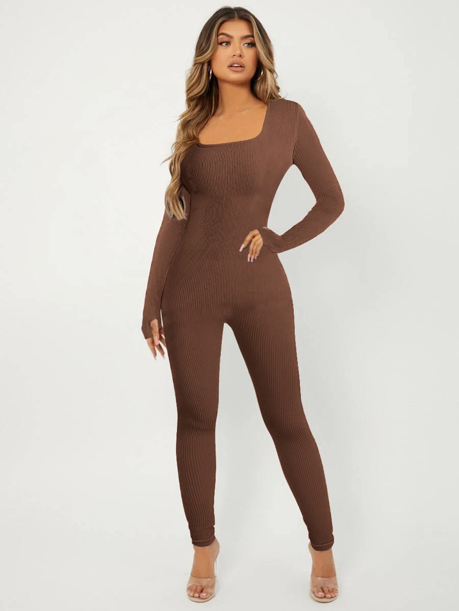 Silke | Women's Long Sleeve Elegant Jumpsuit in Brown