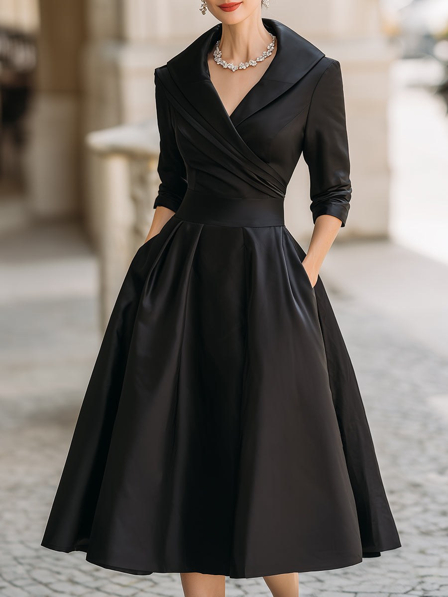 Silke | Women's A-Line Cocktail Midi Dress in Black
