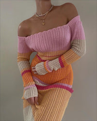 Simone | Women's Bodycon Striped Long Sleeve Maxi Dress