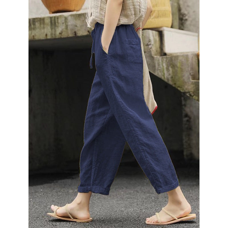 Simone | Women's Elastic Waist Pockets Casual Pants – Dress Pants in Dark Blue