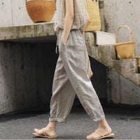 Simone | Women's Elastic Waist Pockets Casual Pants – Dress Pants in Light Gray