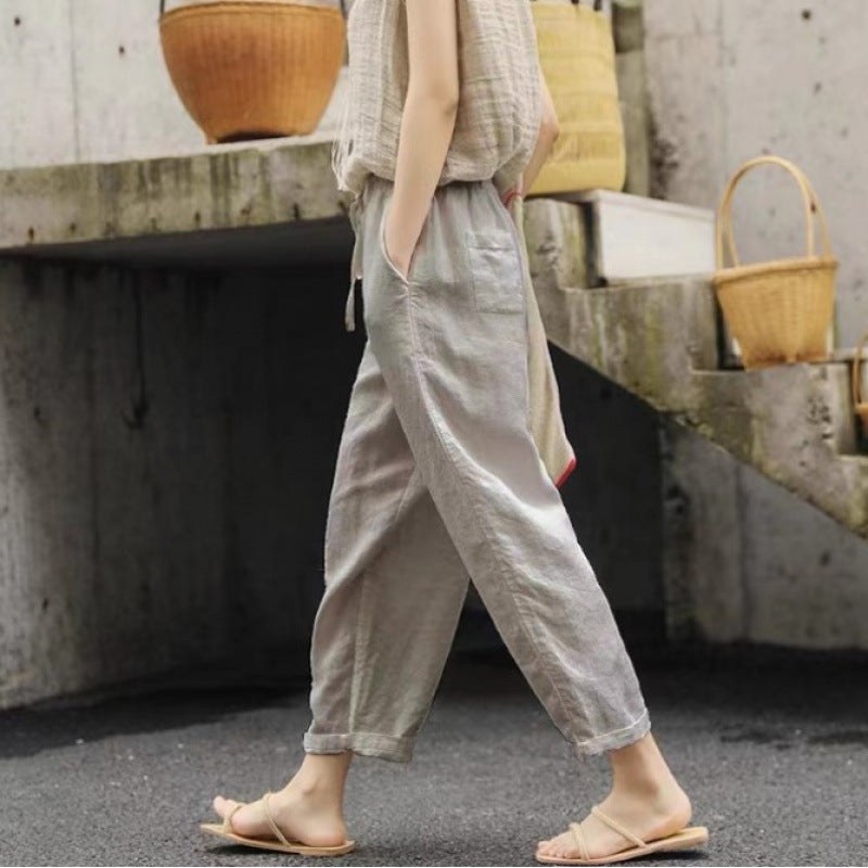 Simone | Women's Elastic Waist Pockets Casual Pants – Dress Pants in Light Gray