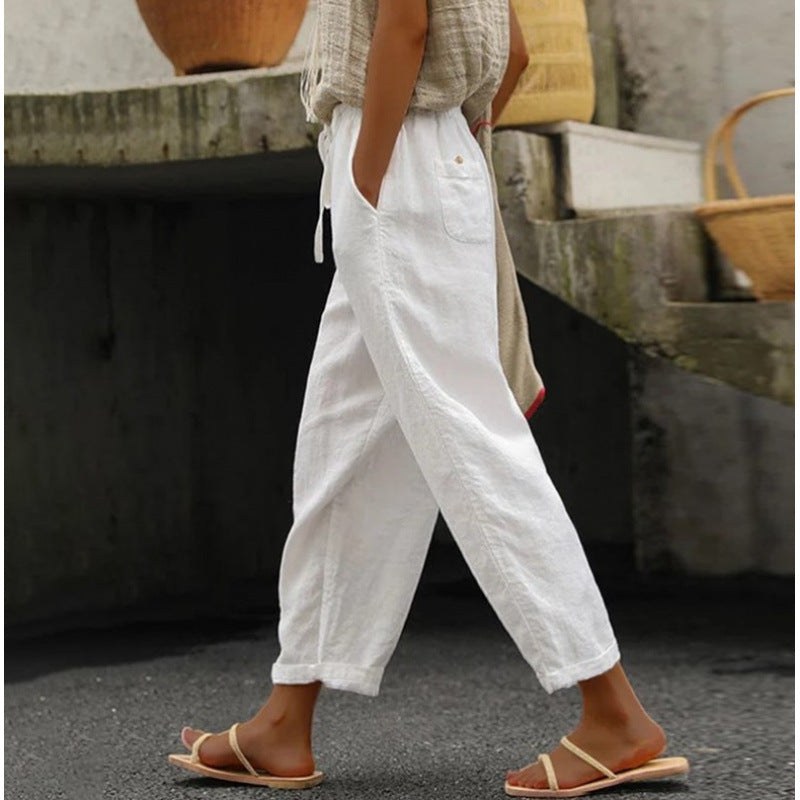 Simone | Women's Elastic Waist Pockets Casual Pants – Dress Pants in White