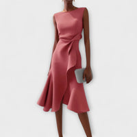 Simone | Women's Asymmetric Sleeveless Cocktail Midi Dress in Pink