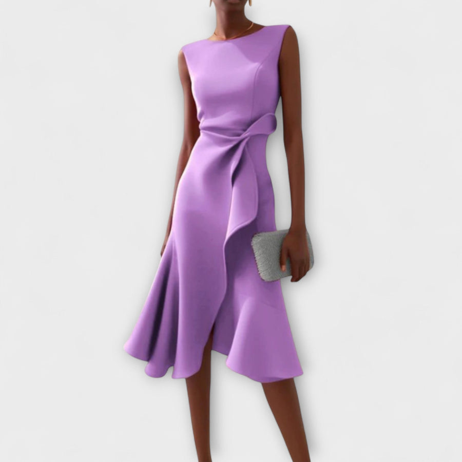 Simone | Women's Asymmetric Sleeveless Cocktail Midi Dress in Purple