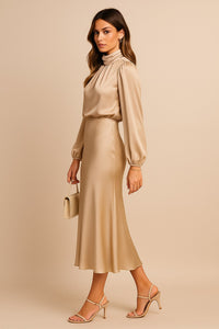 Siobhan | Women's High Neck Cocktail Midi Dress