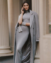 Siobhan | Women's Long Sleeve Elegant Maxi Dress in Gray