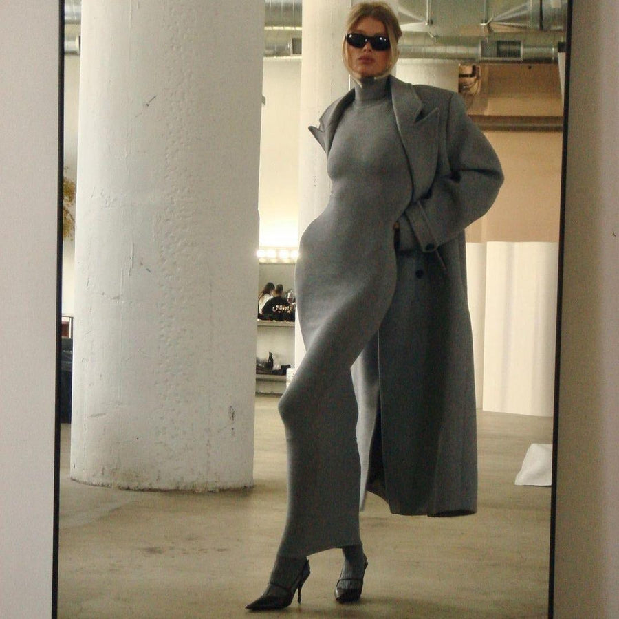 Siobhan | Women's Long Sleeve Elegant Maxi Dress in Gray