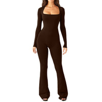 Soledad | Women's Wide Leg Long Sleeve Jumpsuit in Dark Brown