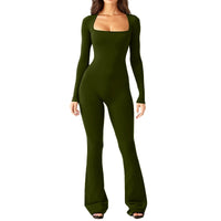 Soledad | Women's Wide Leg Long Sleeve Jumpsuit in Olive Green