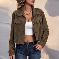 Soledad | Women's Textured Pockets Corduroy Jacket in Khaki