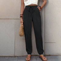 Sonia | Women's Drawstring Pockets Harem Pants – Dress Pants in Black