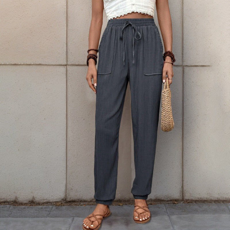 Sonia | Women's Drawstring Pockets Harem Pants – Dress Pants in Dark Gray