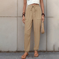 Sonia | Women's Drawstring Pockets Harem Pants – Dress Pants in Khaki