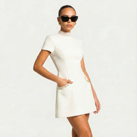 Sophronia | Women's Pearl Trim Pocket Cocktail Mini Dress