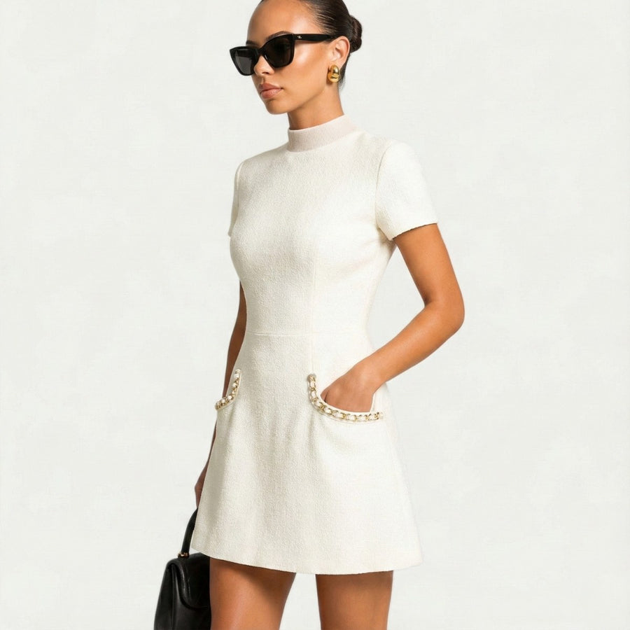Sophronia | Women's Pearl Trim Pocket Cocktail Mini Dress