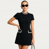 Sophronia | Women's Pearl Trim Pocket Cocktail Mini Dress