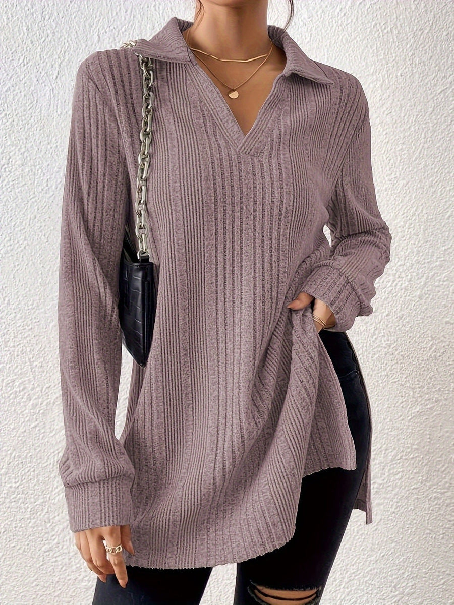 Sophronia | Women's Textured V-Neck Long Sleeve Shirt in Lotus