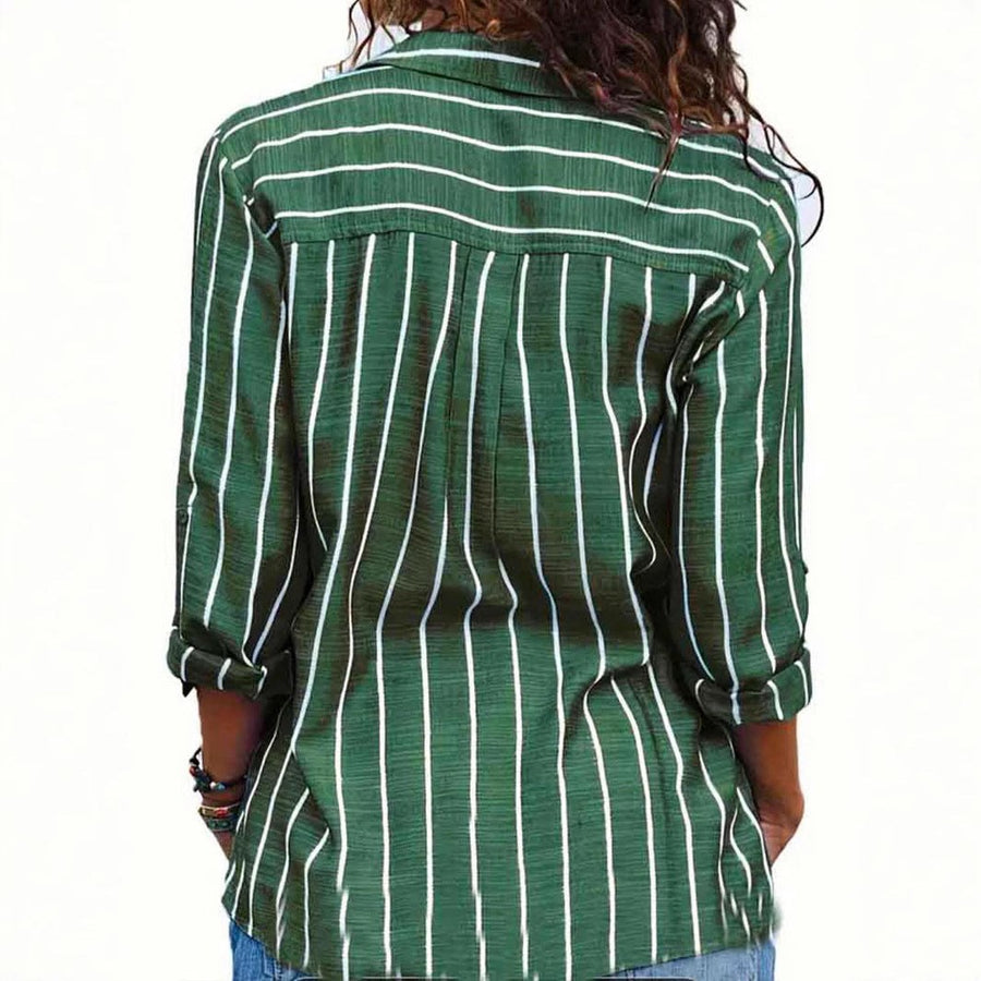 Sophronia | Women's Striped Blouse in Green