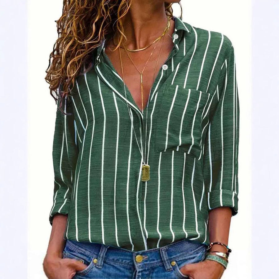 Sophronia | Women's Striped Blouse in Green