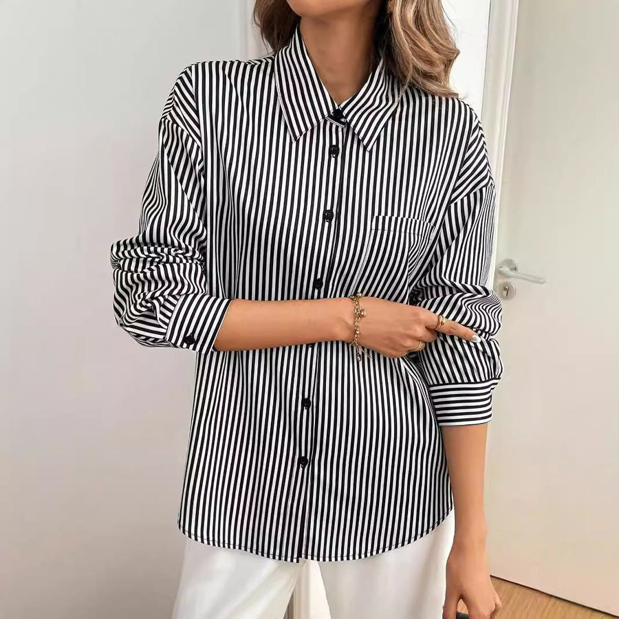 Soraya | Women's Striped Long Sleeve Blouse in Black