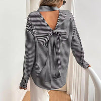 Soraya | Women's Striped Long Sleeve Blouse in Black
