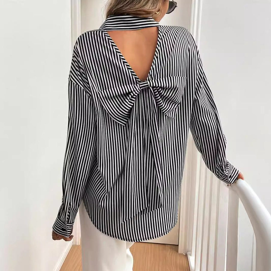 Soraya | Women's Striped Long Sleeve Blouse in Black