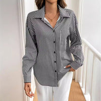 Soraya | Women's Striped Long Sleeve Blouse in Black