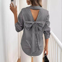 Soraya | Women's Striped Long Sleeve Blouse in Black