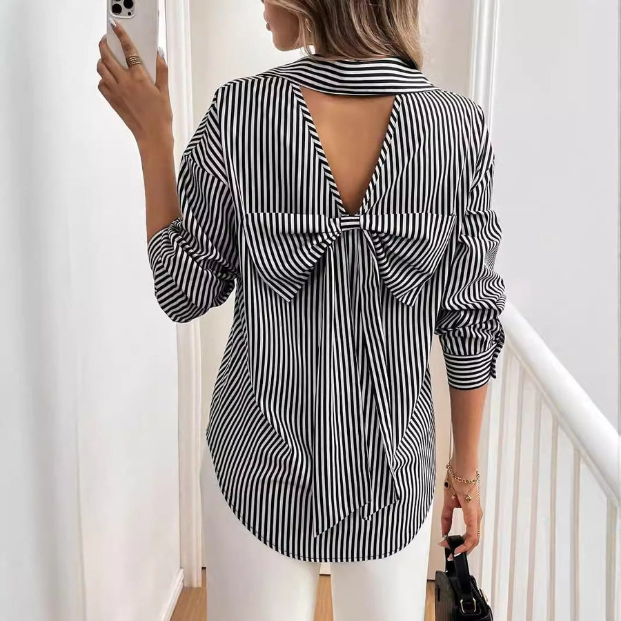 Soraya | Women's Striped Long Sleeve Blouse in Black