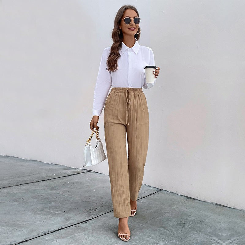 Soraya | Women's Elastic Waist Pockets Pants – Dress Pants in Khaki