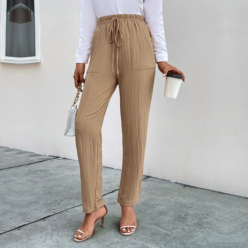 Soraya | Women's Elastic Waist Pockets Pants – Dress Pants in Khaki