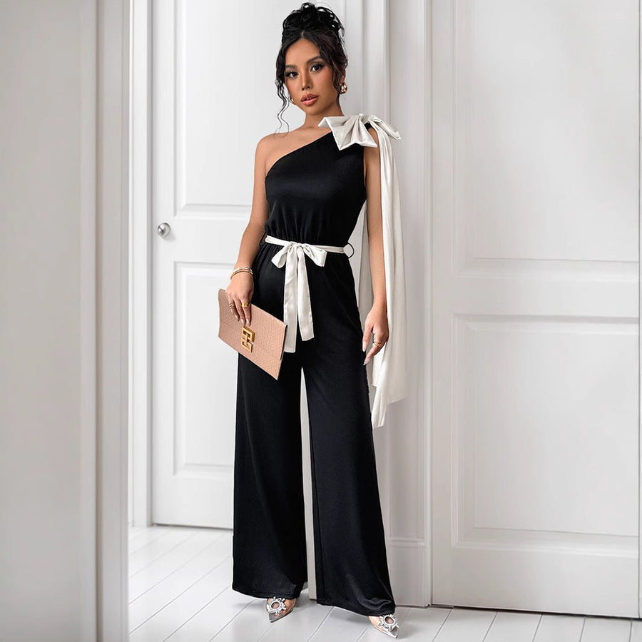 Stasia | Women's Waist Belt Asymmetric Belted Elegant Jumpsuit