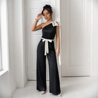 Stasia | Women's Waist Belt Asymmetric Belted Elegant Jumpsuit in Black